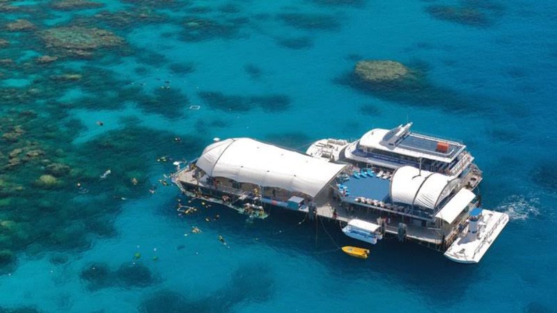Great Adventures pontoon on Norman Reef from the air