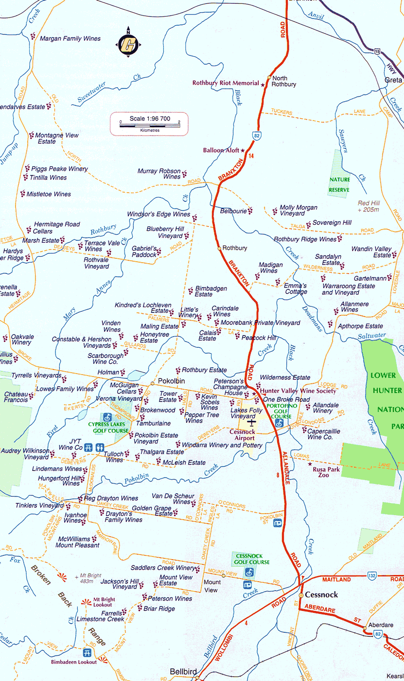 wine tour map hunter valley