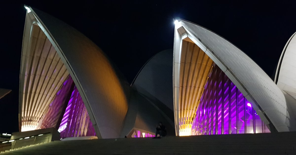 Sydney Harbour at night during the May light festival