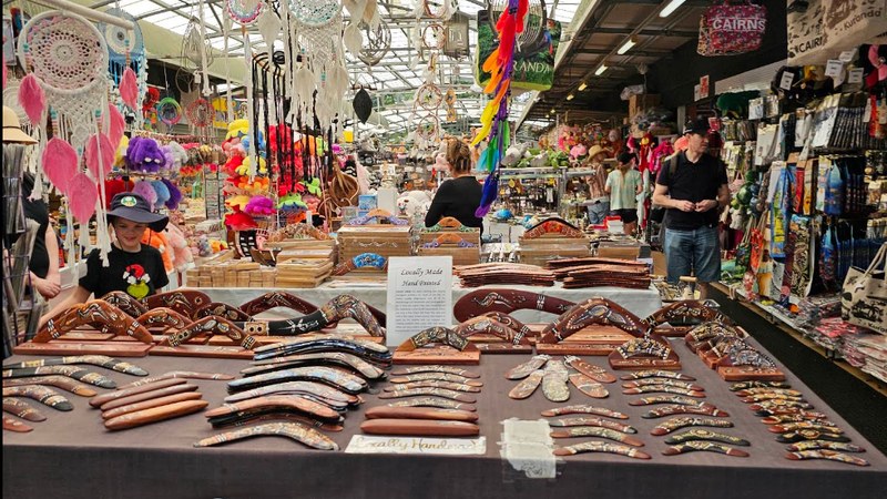 Souvenir stall of hand-painted boomerangs at the Kuranda markets